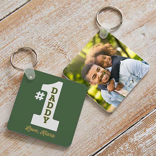 #1 dad personalized photo keychain