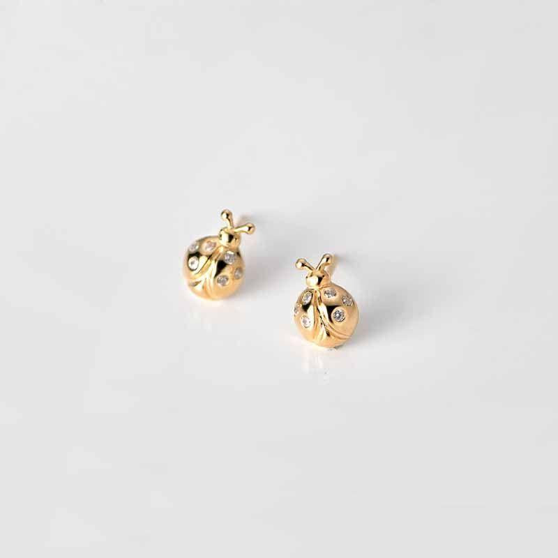 animal golden cz ladybird 925 sterling silver stud earrings