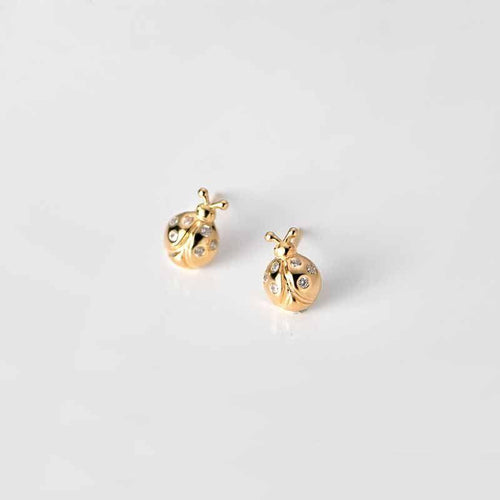 animal golden cz ladybird 925 sterling silver stud earrings