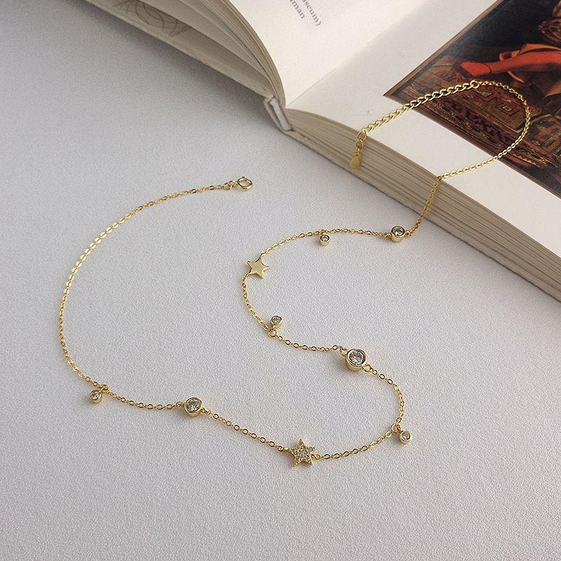 2019 new simple cz stars beads 925 sterling silver necklace