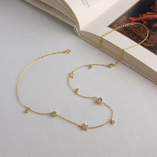2019 new simple cz stars beads 925 sterling silver necklace