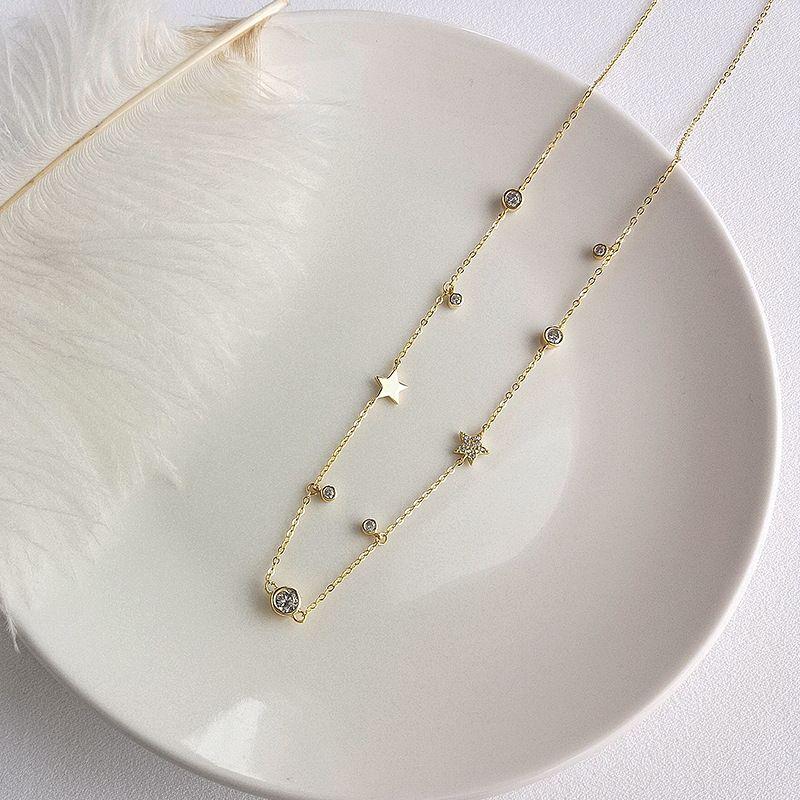 2019 new simple cz stars beads 925 sterling silver necklace